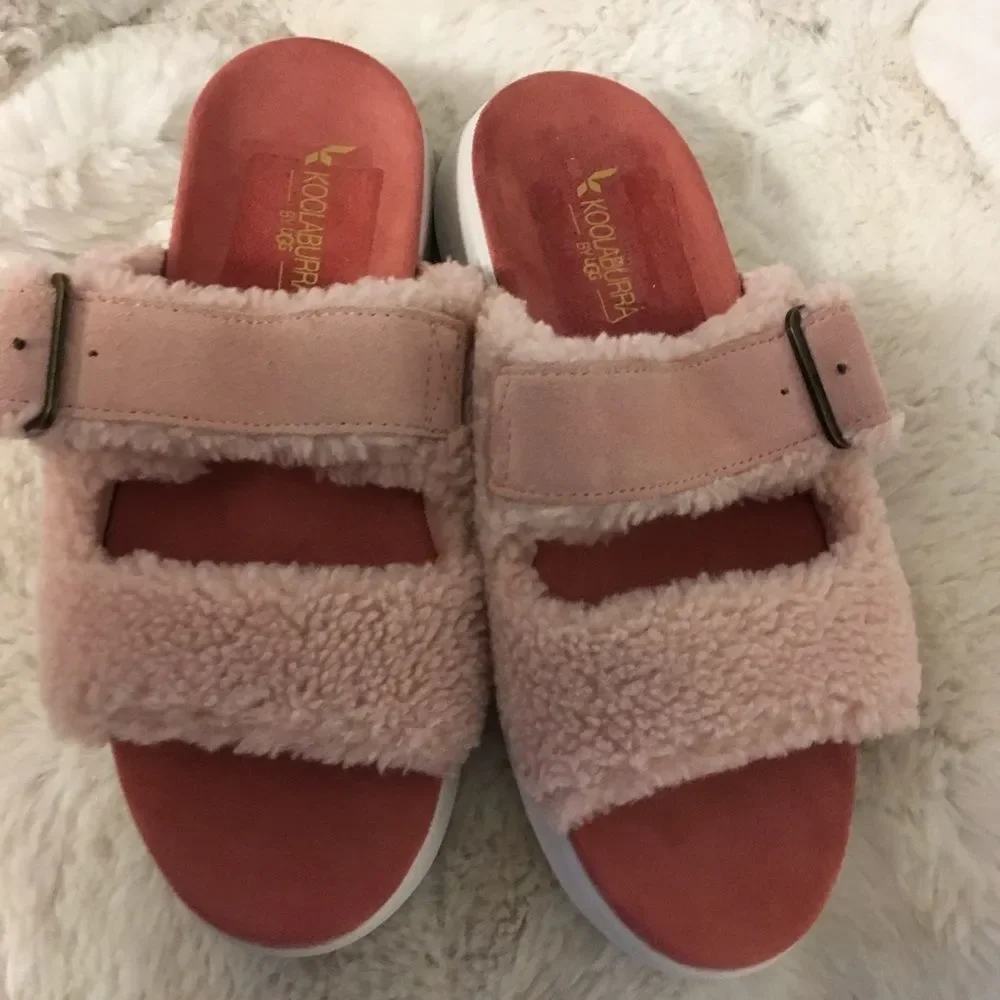 NEW Koolaburra By Ugg Women's Pink Pasea Faux Shearling Slide Sandals Size 7